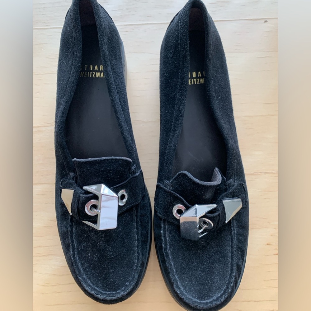 Stuart Weitzman - Women’s Suede Wedge Loafers (black - size 6 1/2)